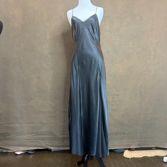Victoria’s Secret 100% Silk Slip Dress Black Maxi 90s Vintage Bias Cut Size L - Picture 1 of 10